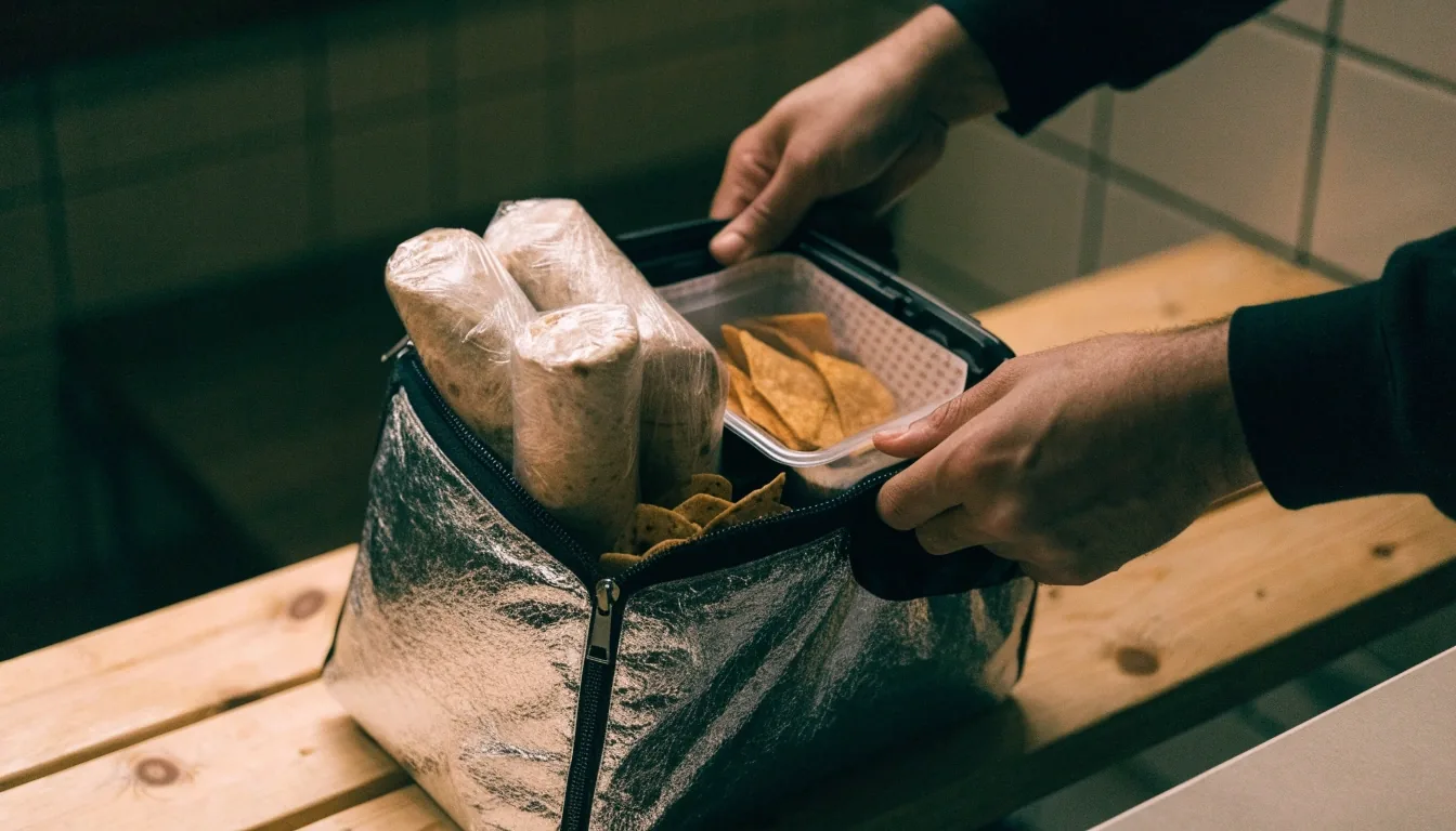 Freshly wrapped burrito showing fillings that travel well for delivery