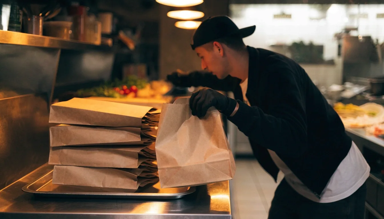 Driver collecting Guzman y Gomez delivery bags for evening orders