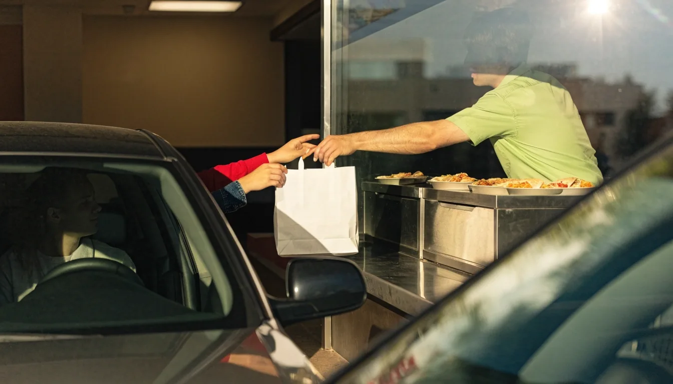 Car collecting Guzman y Gomez order at a drive-thru window in Australia