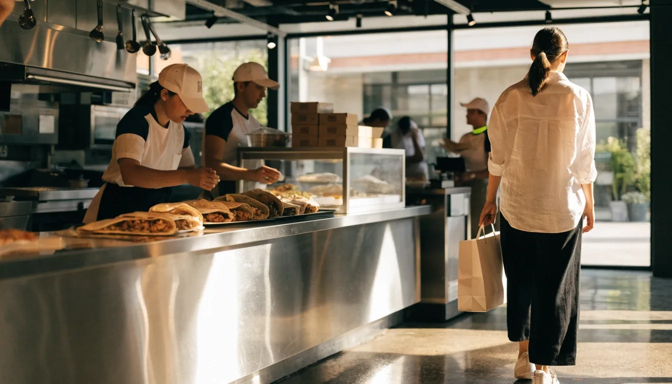 Customer collecting GYG pickup order at the counter