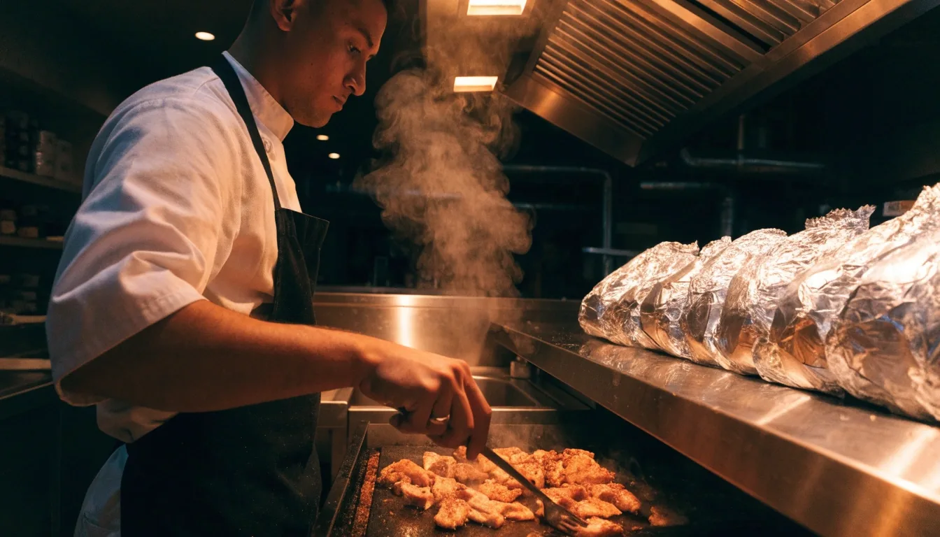 GYG kitchen cooking late orders during evening trading hours
