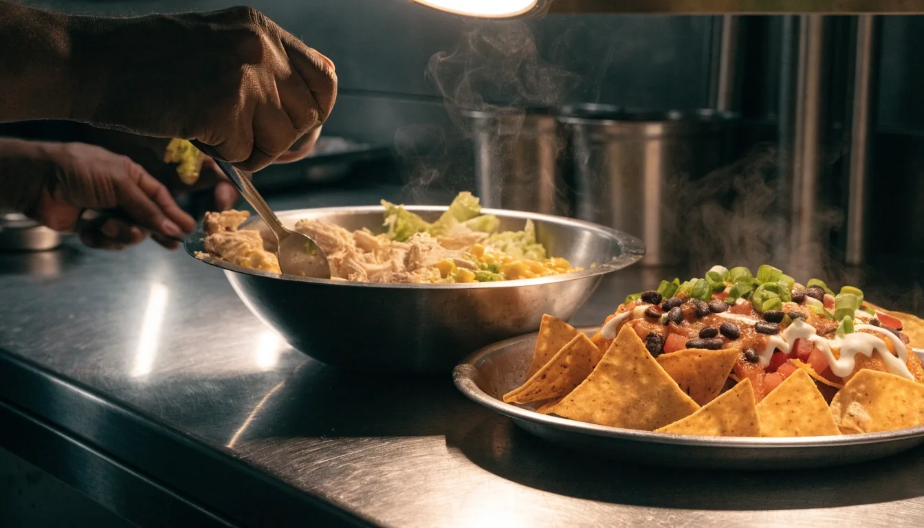 Burrito bowl with rice, beans, corn and chicken