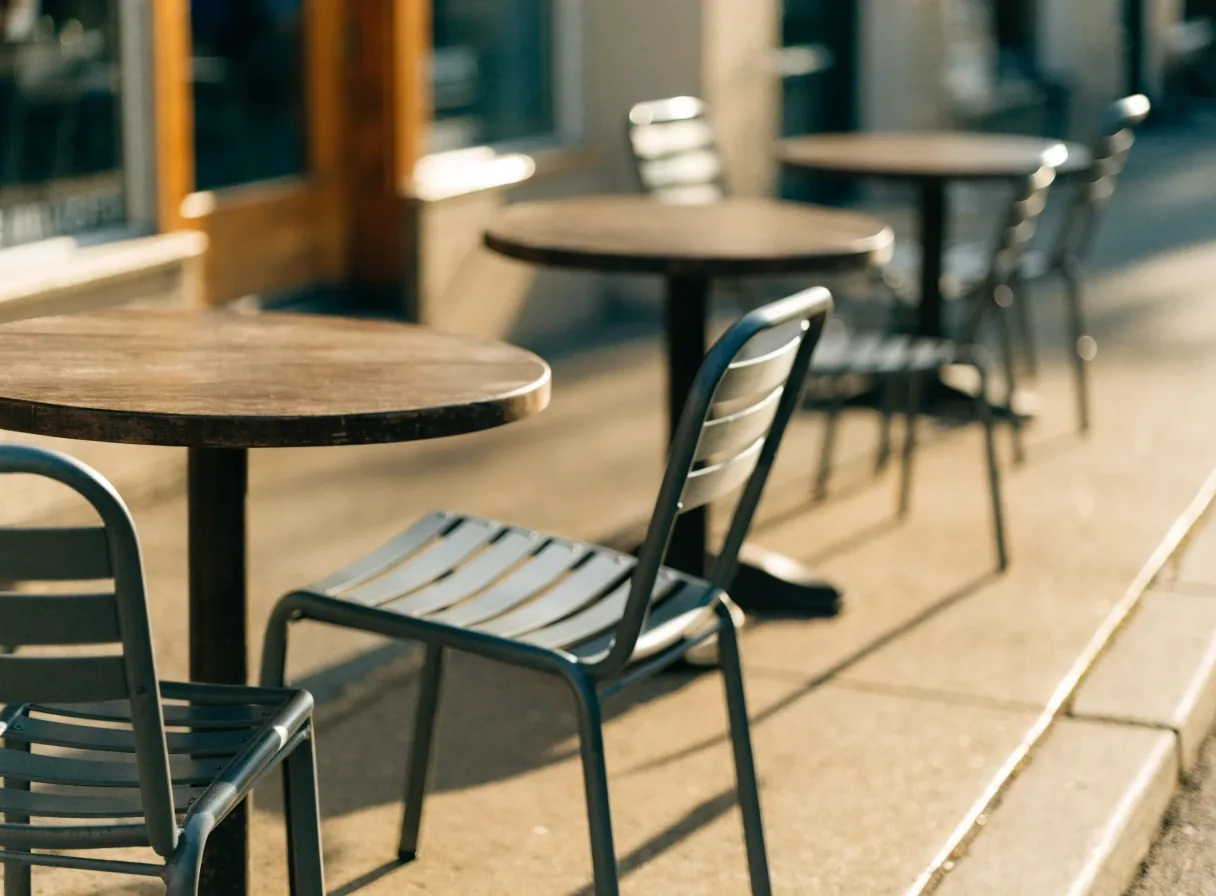 Outdoor tables outside a city eatery in Melbourne